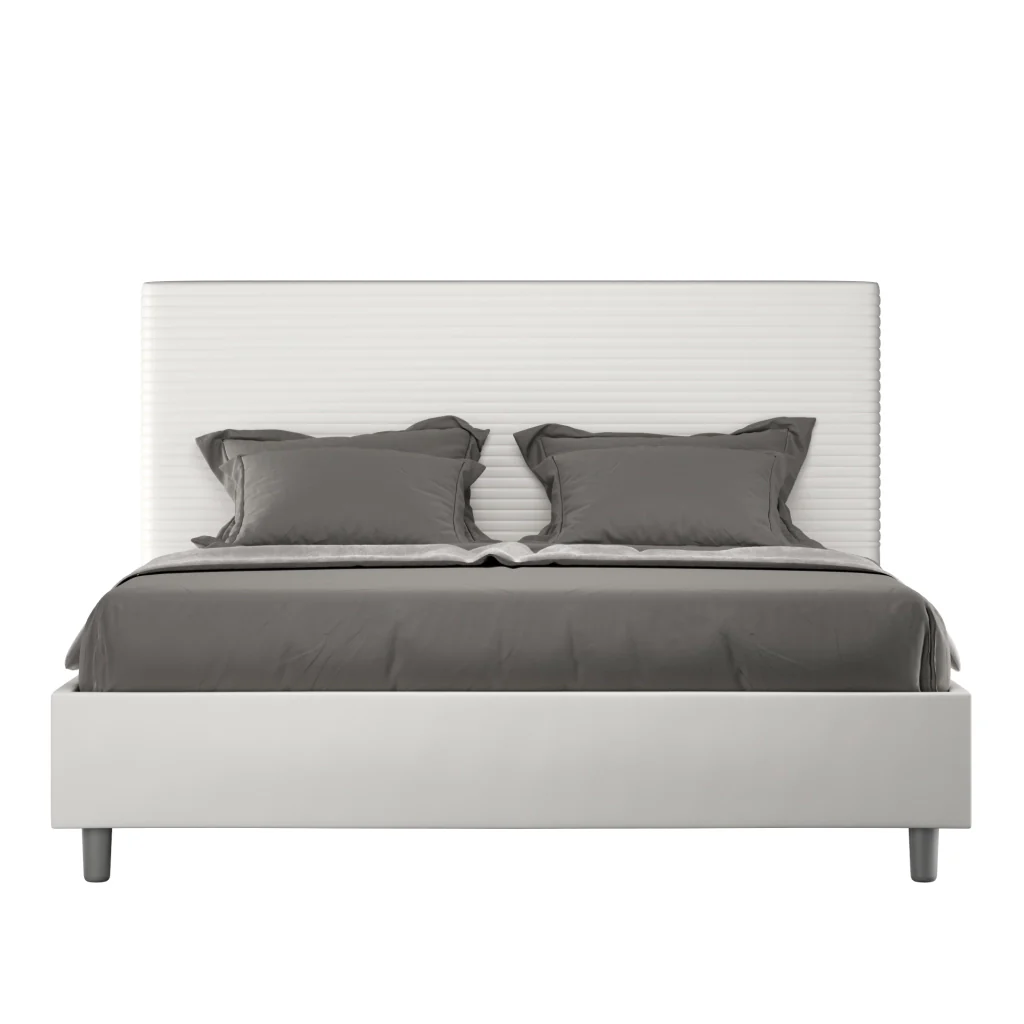 BS COM Letto queen size contenitore imbottito 150x210 similpelle bianco