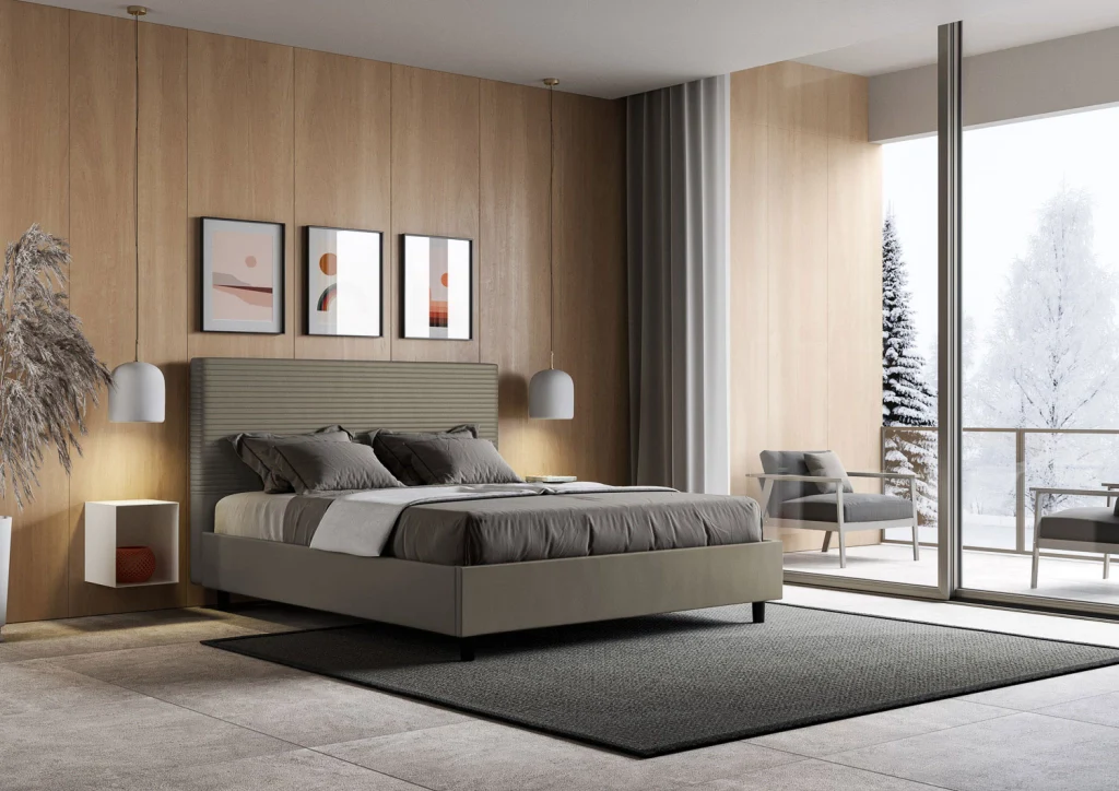 BS COM Letto queen size contenitore imbottito 150x210 similpelle cappuccino - Image 3