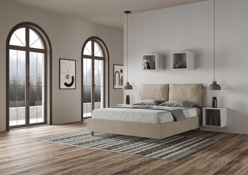 BS COM Letto queen size senza rete imbottito 150x190 microfibra sabbia - Image 3