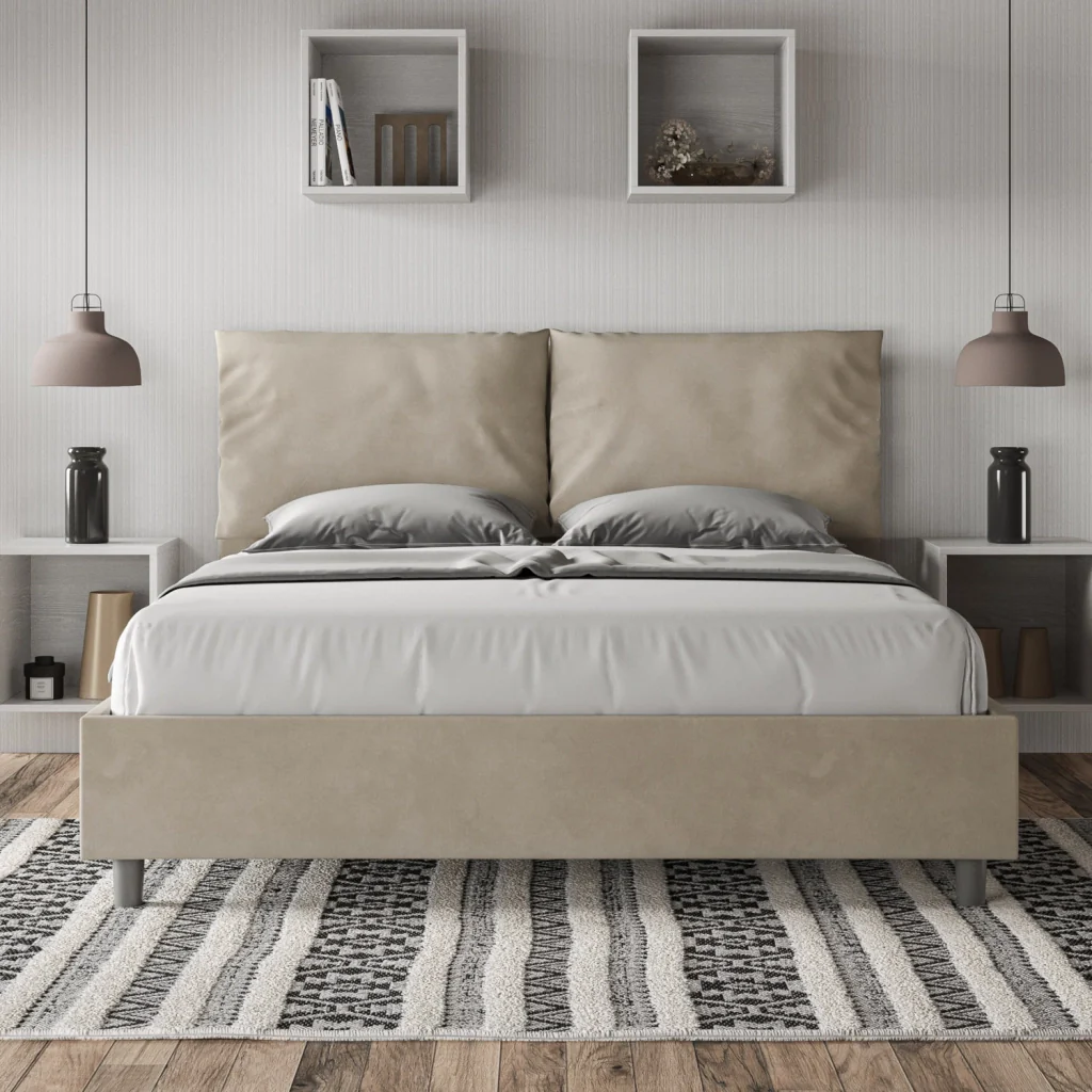 BS COM Letto queen size senza rete imbottito 150x190 microfibra sabbia - Image 4