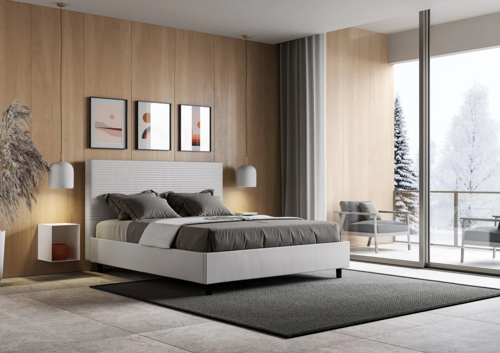 BS COM Letto queen size senza rete imbottito 150x190 similpelle bianco - Image 4