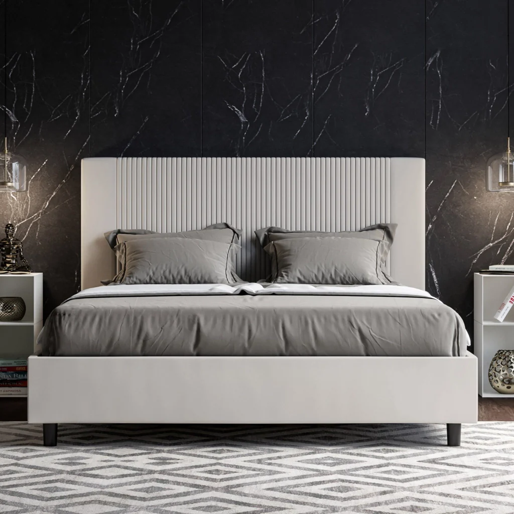 BS COM Letto queen size senza rete imbottito 150x190 similpelle bianco - Image 3