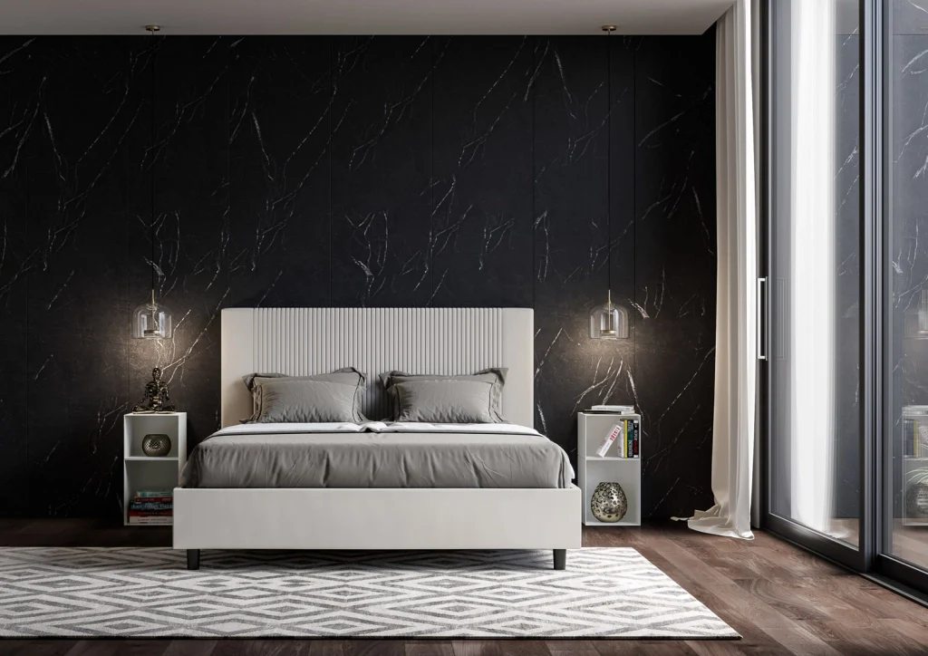 BS COM Letto queen size senza rete imbottito 150x190 similpelle bianco - Image 4