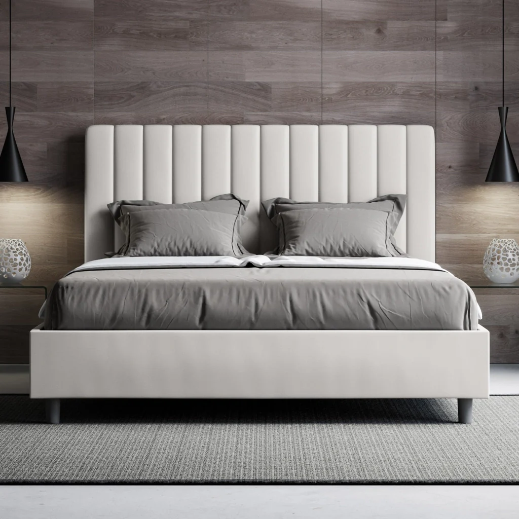 BS COM Letto queen size senza rete imbottito 150x190 similpelle bianco - Image 3