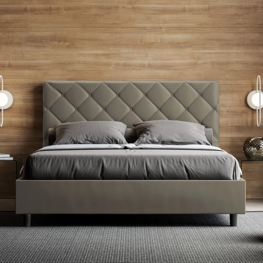 BS COM Letto queen size senza rete imbottito 150x190 similpelle cappuccino - Image 2