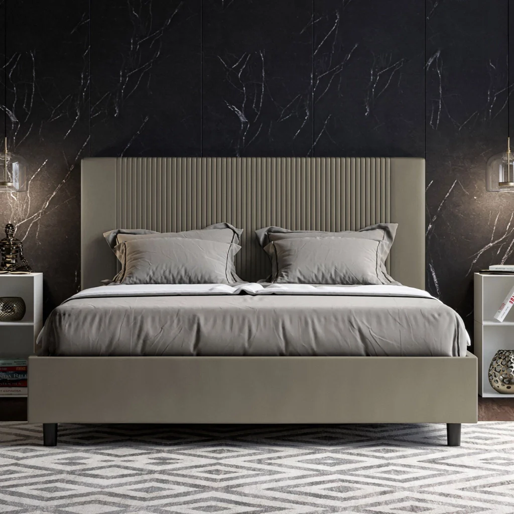 BS COM Letto queen size senza rete imbottito 150x190 similpelle cappuccino - Image 3