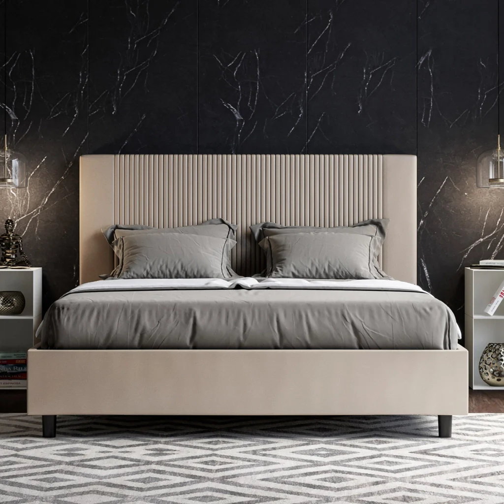 BS COM Letto queen size senza rete imbottito 150x190 similpelle tortora - Image 4
