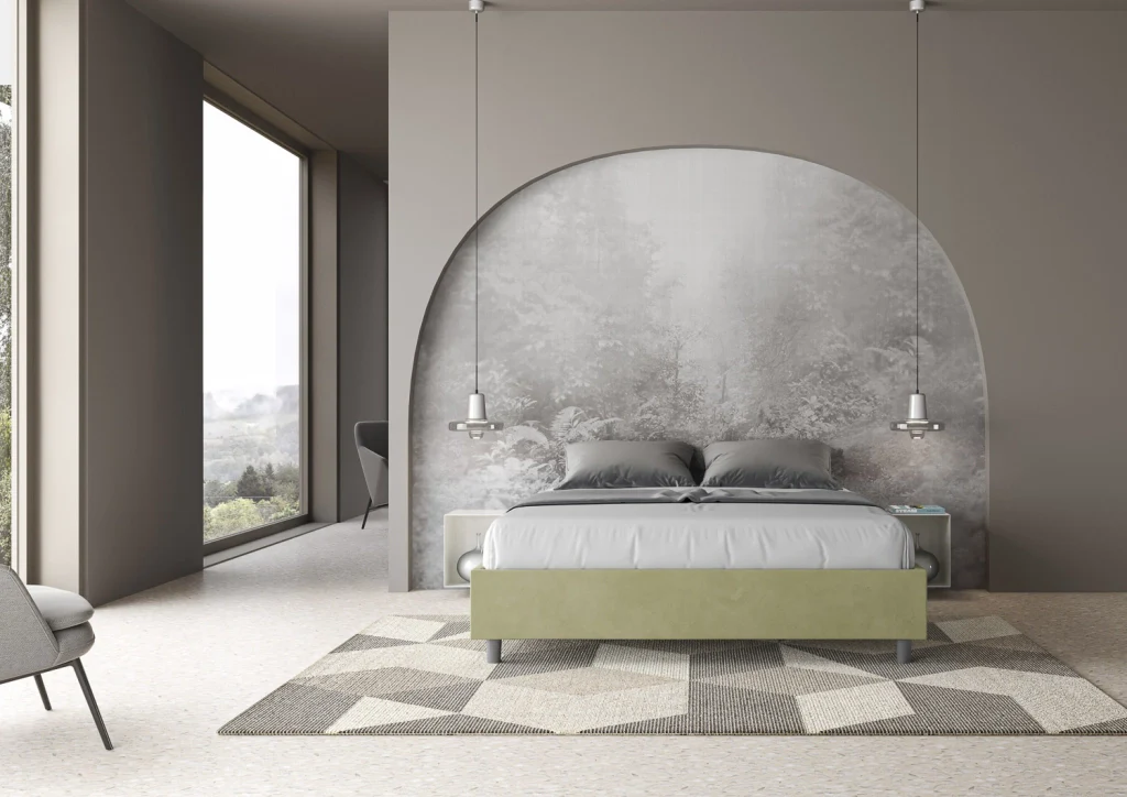 BS COM Letto queen size senza rete imbottito 150x200 microfibra tè verde - Image 2
