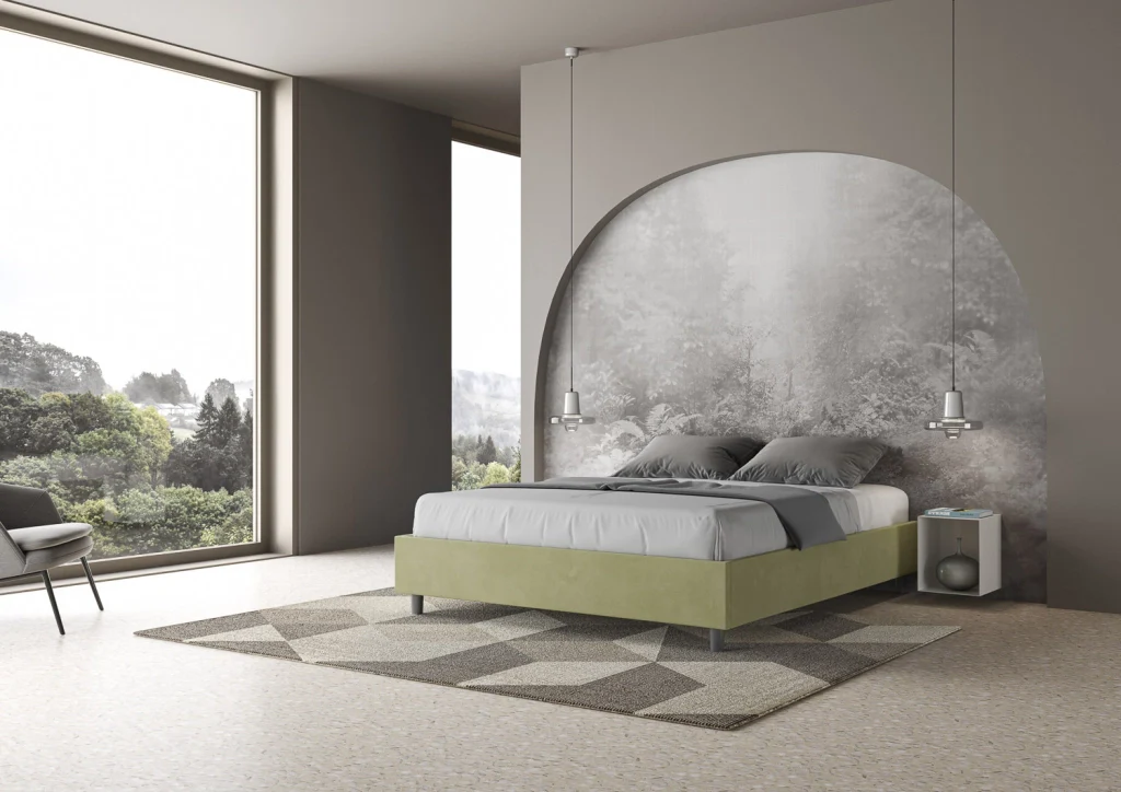 BS COM Letto queen size senza rete imbottito 150x200 microfibra tè verde - Image 3