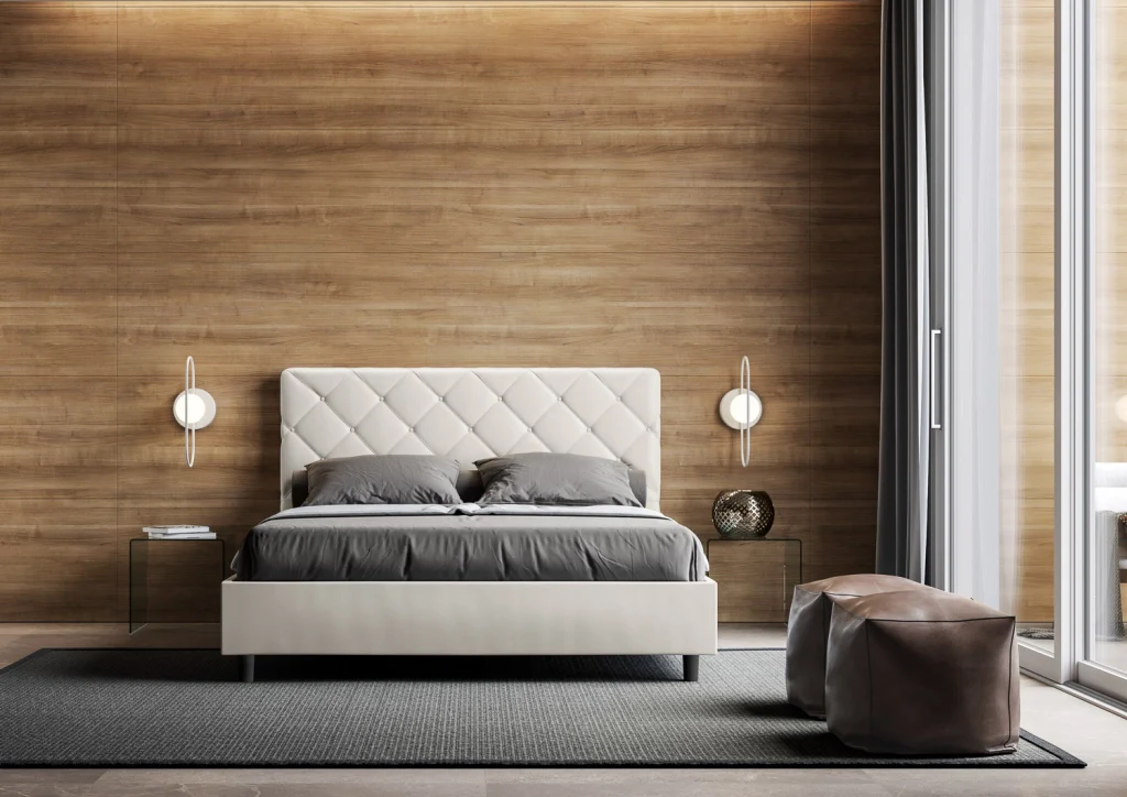 BS COM Letto queen size senza rete imbottito 150x200 similpelle bianco - Image 4