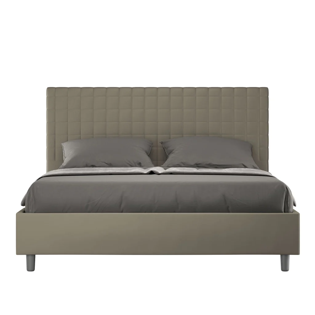 BS COM Letto queen size senza rete imbottito 150x200 similpelle cappuccino