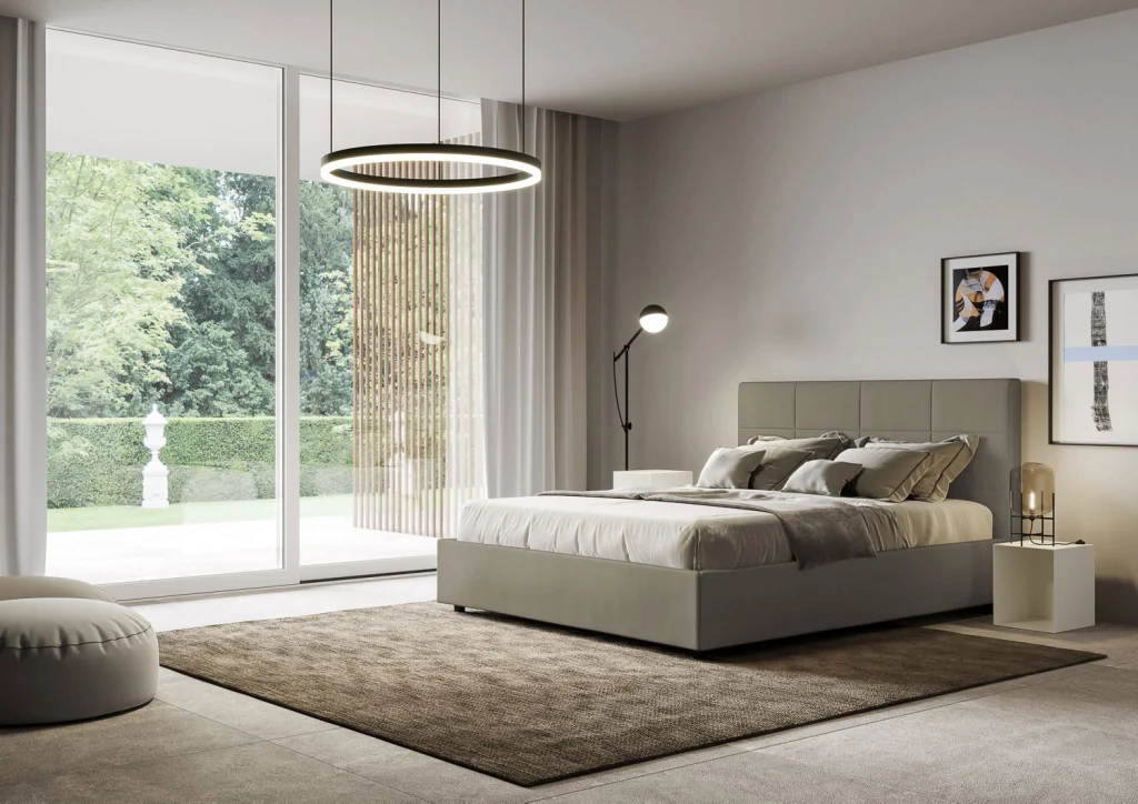 BS COM Letto queen size senza rete imbottito 150x200 similpelle cappuccino - Image 2