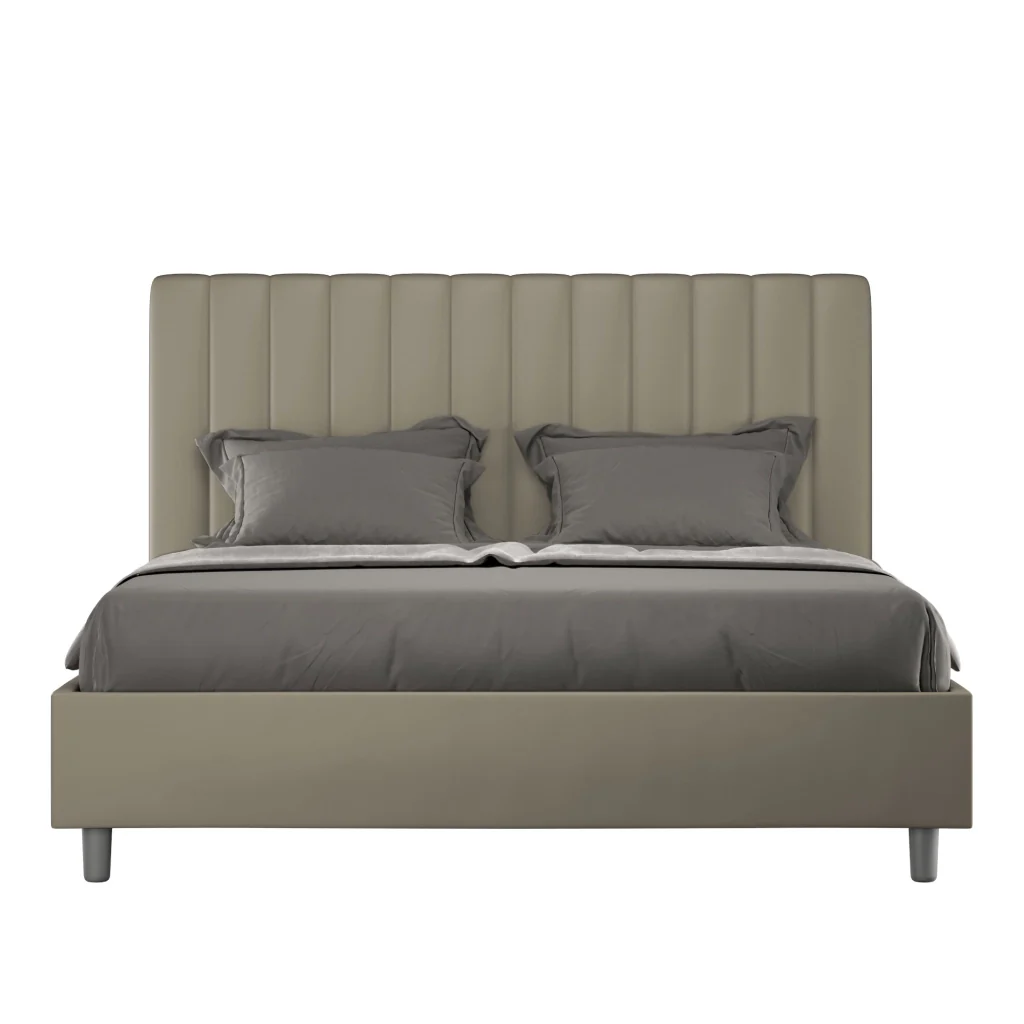 BS COM Letto queen size senza rete imbottito 150x200 similpelle cappuccino