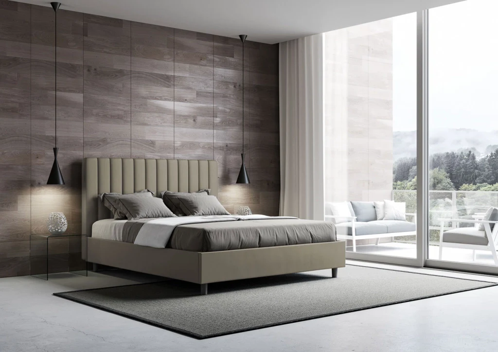 BS COM Letto queen size senza rete imbottito 150x200 similpelle cappuccino - Image 2