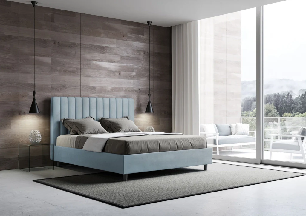 BS COM Letto queen size senza rete imbottito 150x210 microfibra azzurro - Image 4