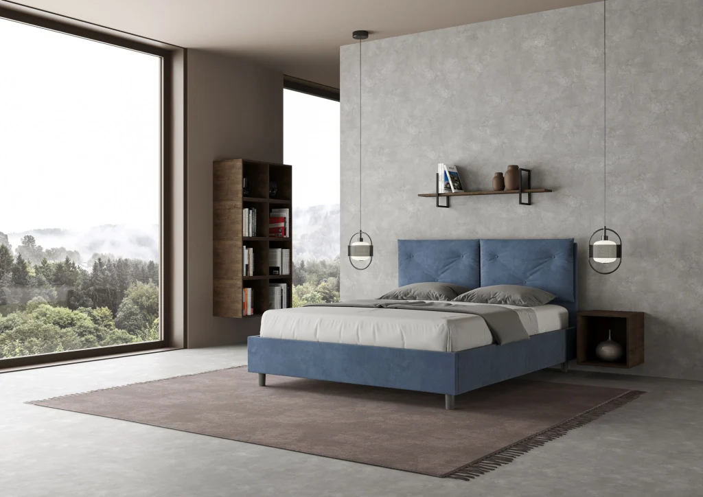 BS COM Letto queen size senza rete imbottito 150x210 microfibra blu Large - Image 4