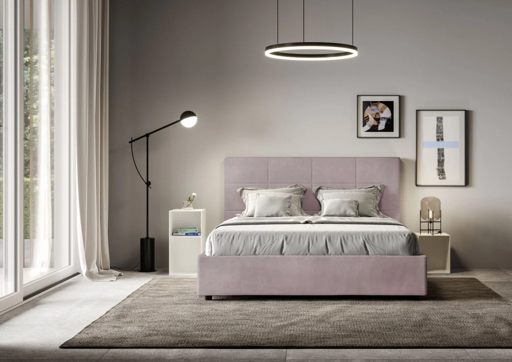 BS COM Letto queen size senza rete imbottito 150x210 microfibra glicine - Image 4