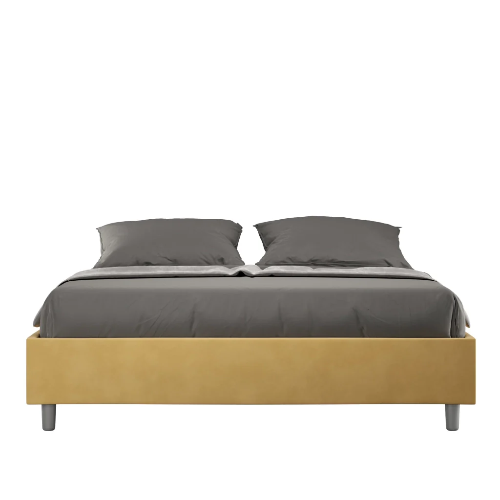 BS COM Letto queen size senza rete imbottito 150x210 microfibra ocra
