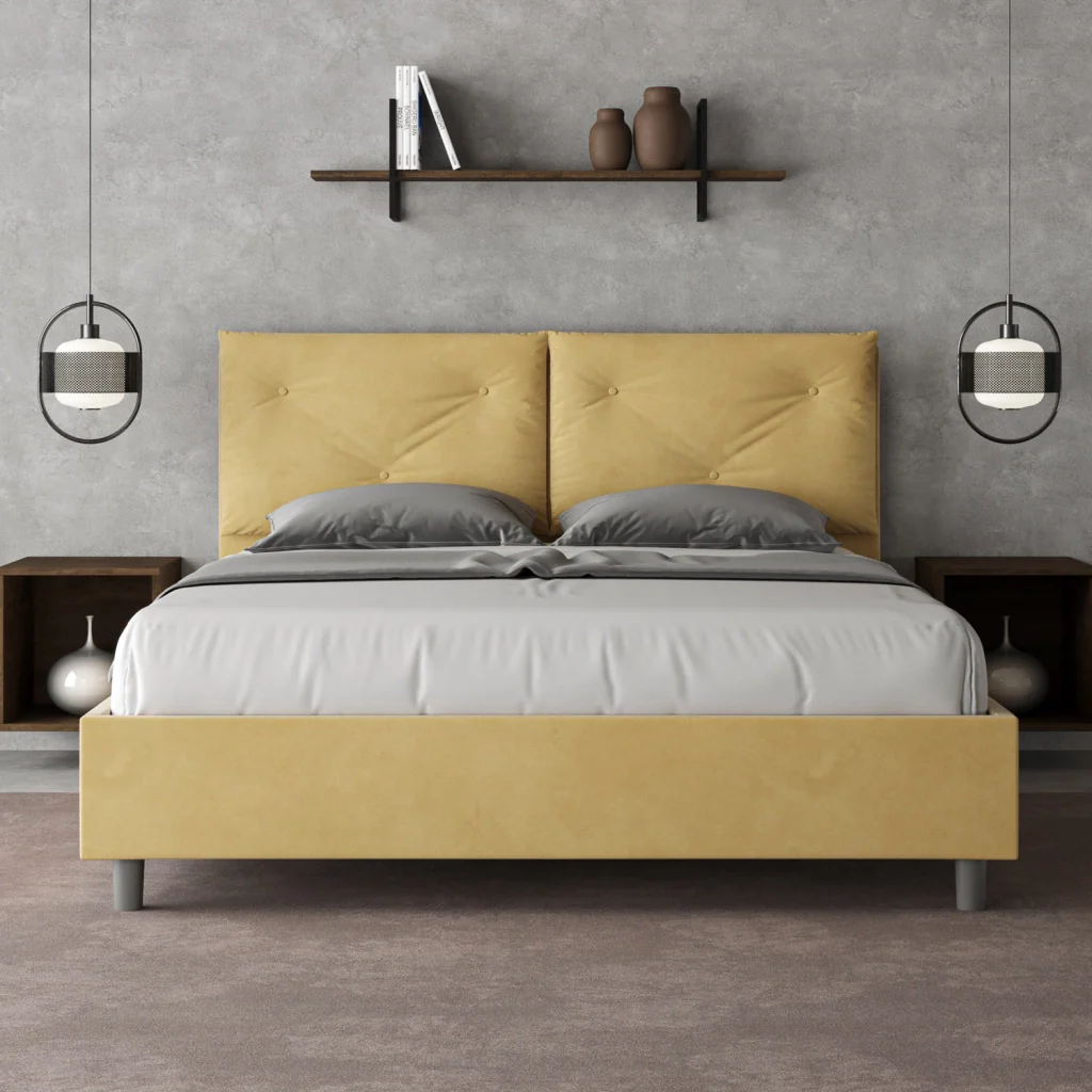 BS COM Letto queen size senza rete imbottito 150x210 microfibra ocra Large - Image 2