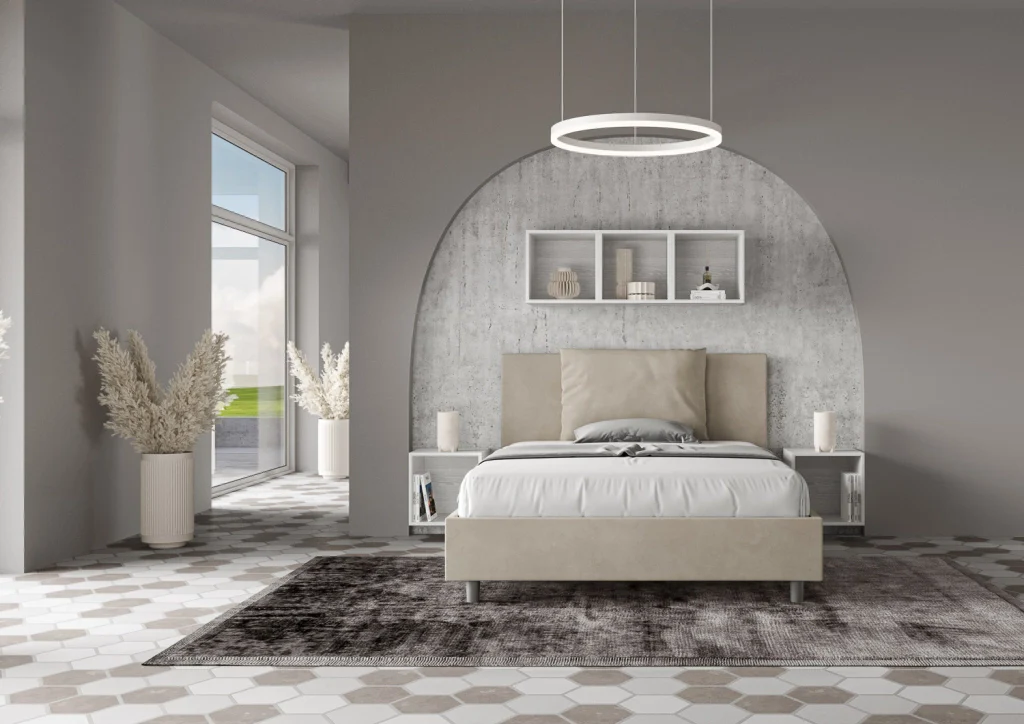 BS COM Letto queen size senza rete imbottito 150x210 microfibra sabbia - Image 4