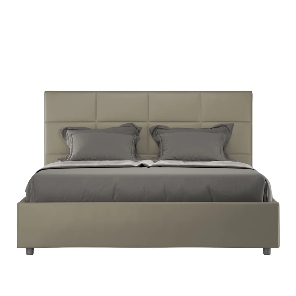 BS COM Letto queen size senza rete imbottito 150x210 similpelle cappuccino