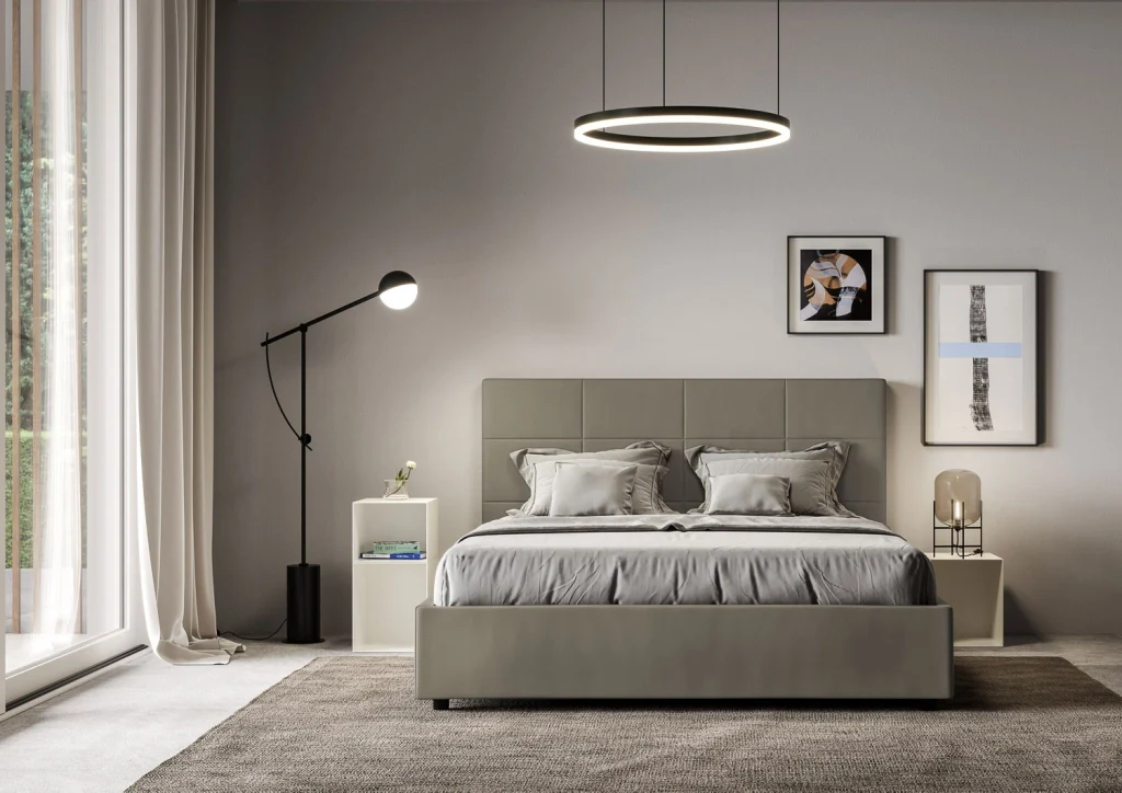 BS COM Letto queen size senza rete imbottito 150x210 similpelle cappuccino - Image 3