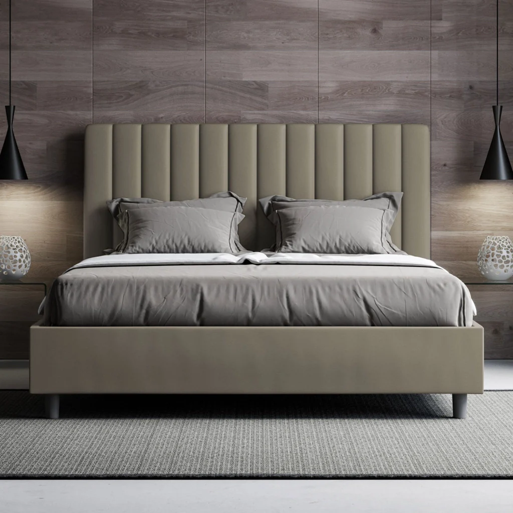 BS COM Letto queen size senza rete imbottito 150x210 similpelle cappuccino - Image 3