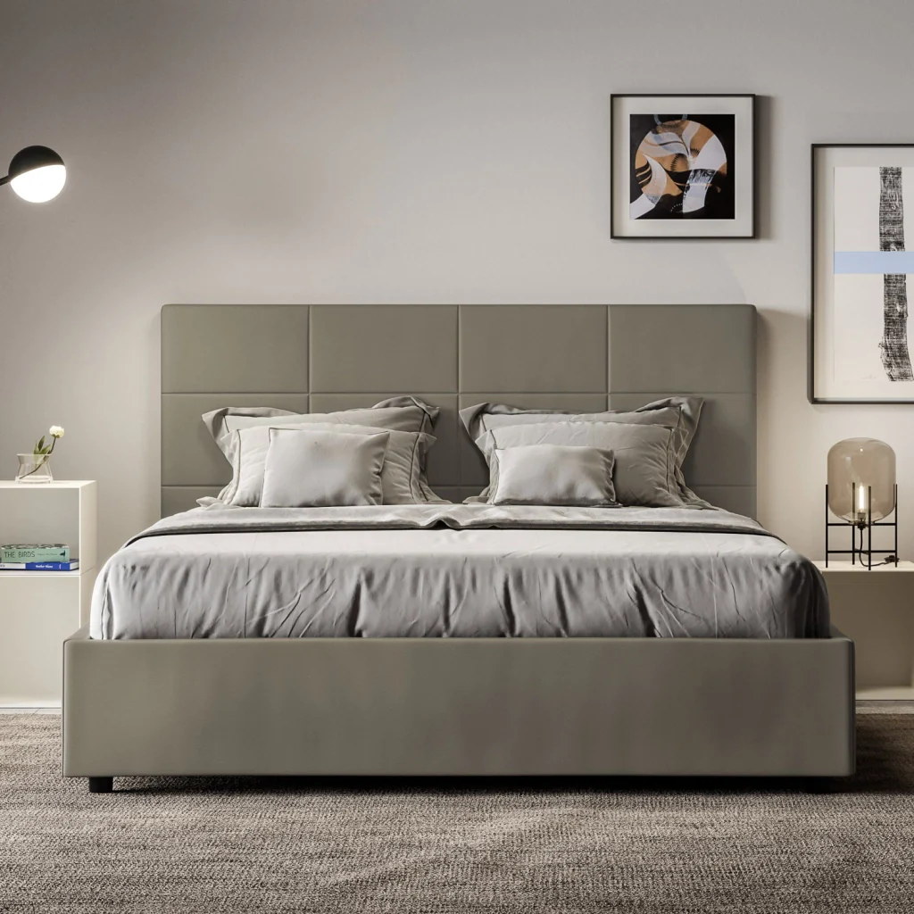 BS COM Letto queen size senza rete imbottito 150x210 similpelle cappuccino - Image 4