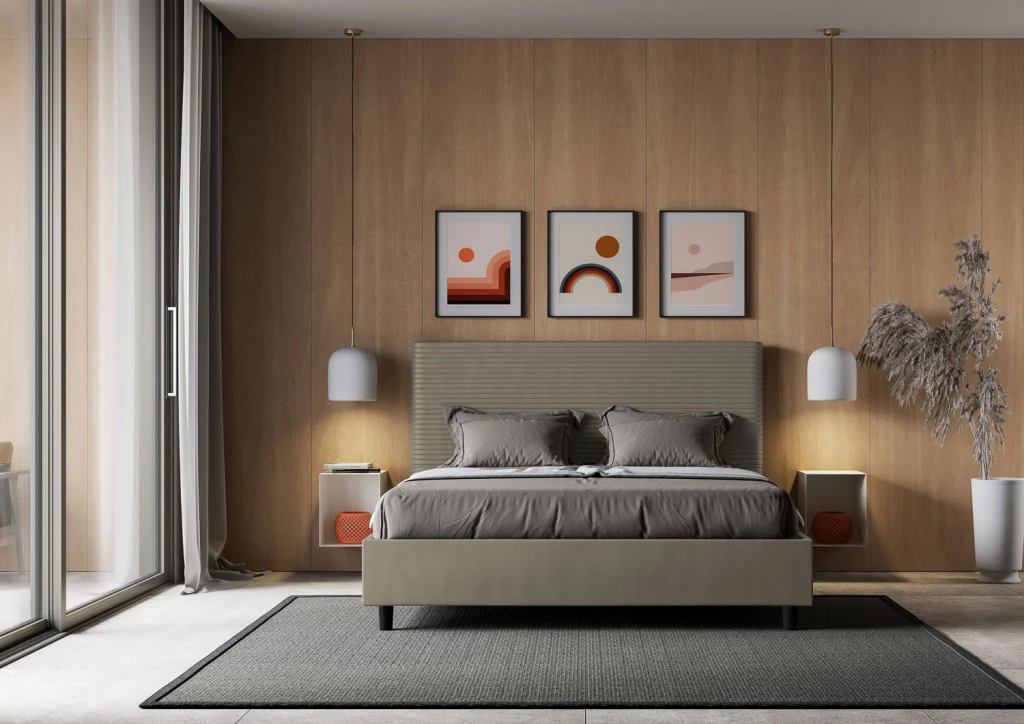 BS COM Letto queen size senza rete imbottito 150x210 similpelle cappuccino - Image 2