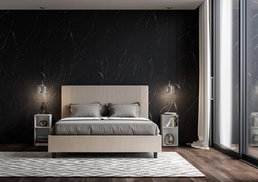 BS COM Letto queen size senza rete imbottito 150x210 similpelle tortora - Image 2