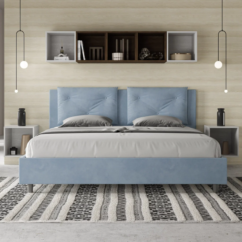 BS COM Letto senza rete imbottito 180x190 microfibra azzurro - Image 3