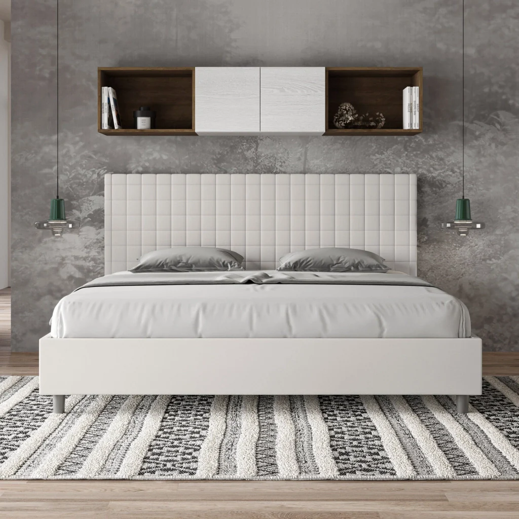 BS COM Letto senza rete imbottito 180x190 similpelle bianco - Image 2