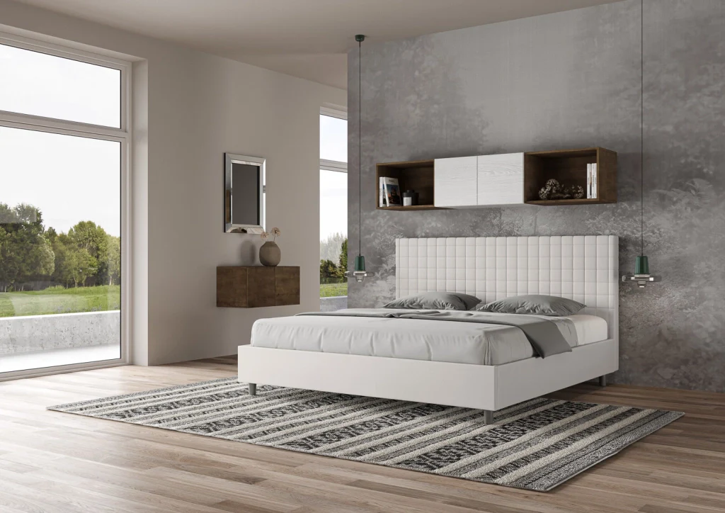 BS COM Letto senza rete imbottito 180x200 similpelle bianco - Image 3
