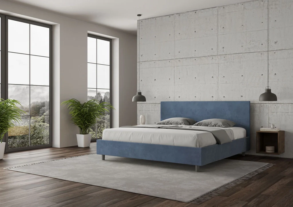 BS COM Letto senza rete imbottito 180x210 microfibra blu - Image 2