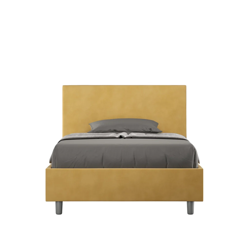 BS COM Letto singolo con rete imbottito 100x190 microfibra ocra