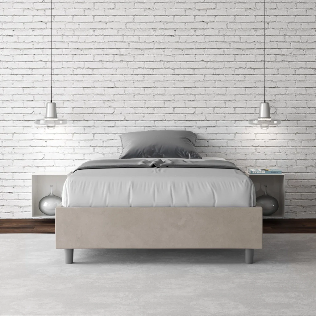 BS COM Letto singolo con rete imbottito 100x190 microfibra sabbia - Image 4