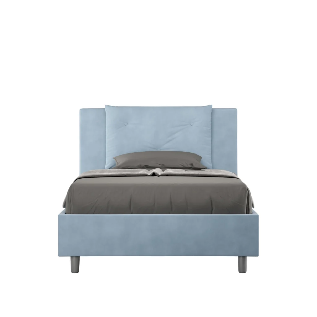BS COM Letto singolo con rete imbottito 100x200 microfibra azzurro