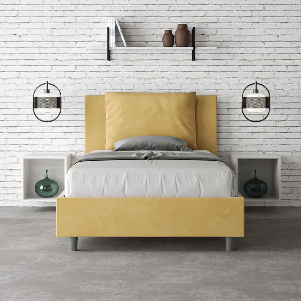 BS COM Letto singolo con rete imbottito 100x200 microfibra ocra - Image 3