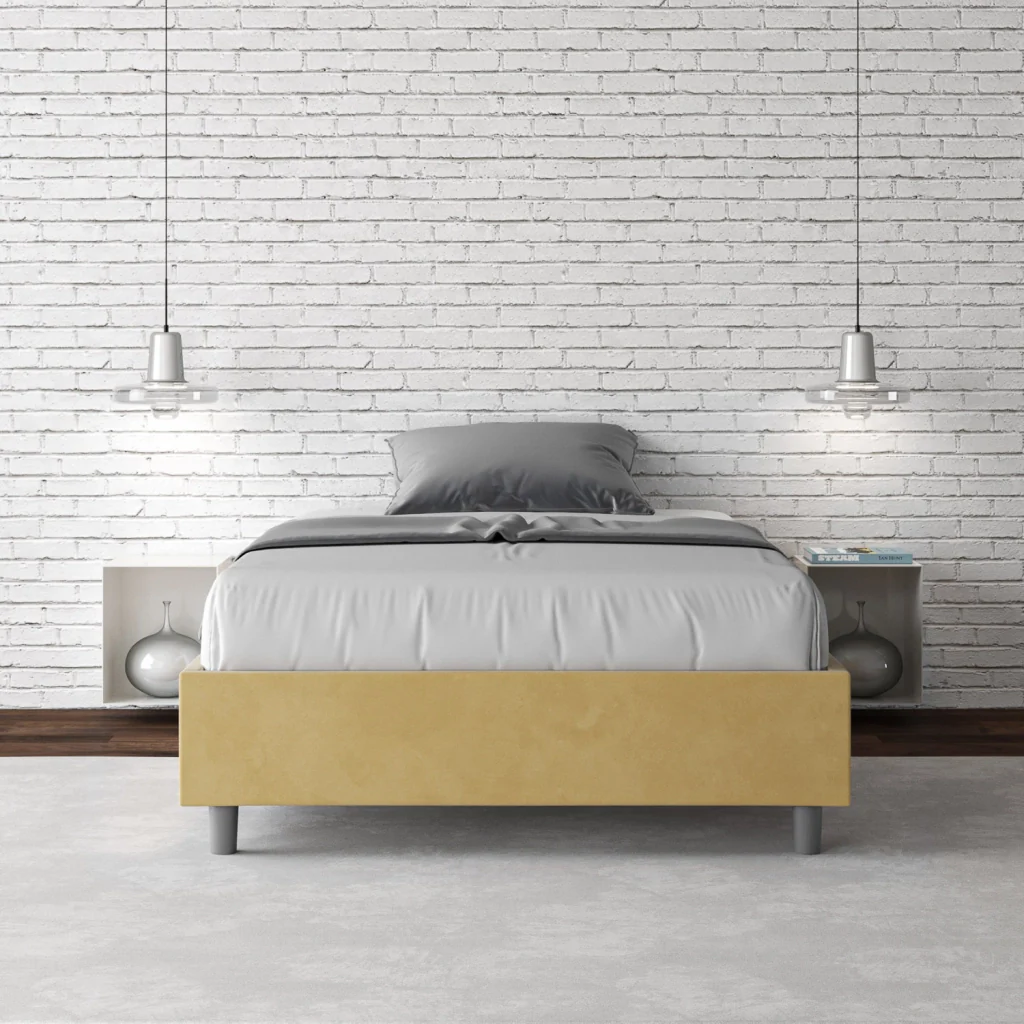 BS COM Letto singolo con rete imbottito 100x200 microfibra ocra - Image 4
