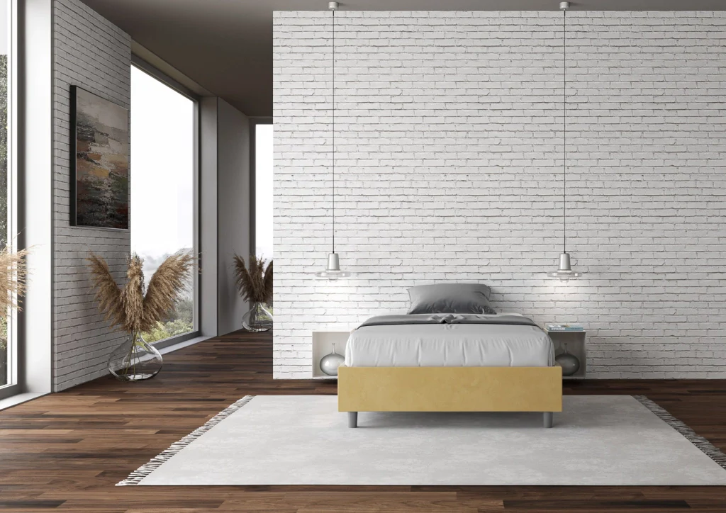 BS COM Letto singolo con rete imbottito 100x210 microfibra ocra - Image 3