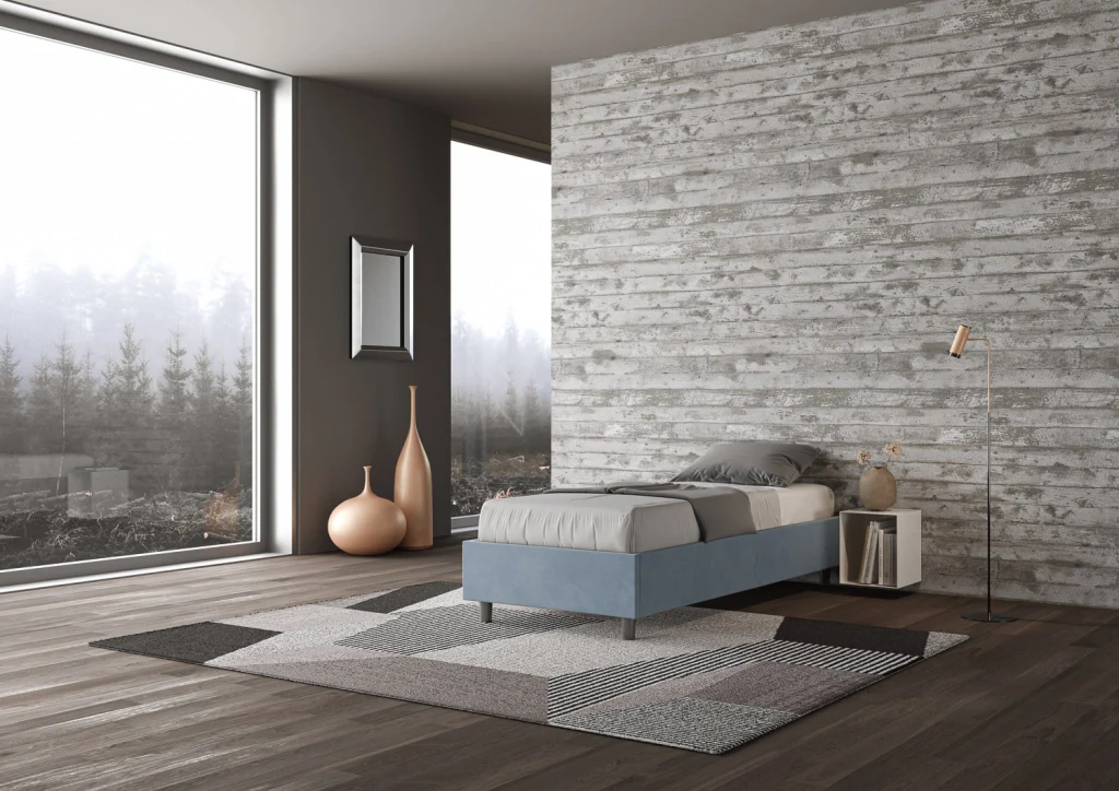 BS COM Letto singolo con rete imbottito 80x190 microfibra azzurro - Image 2