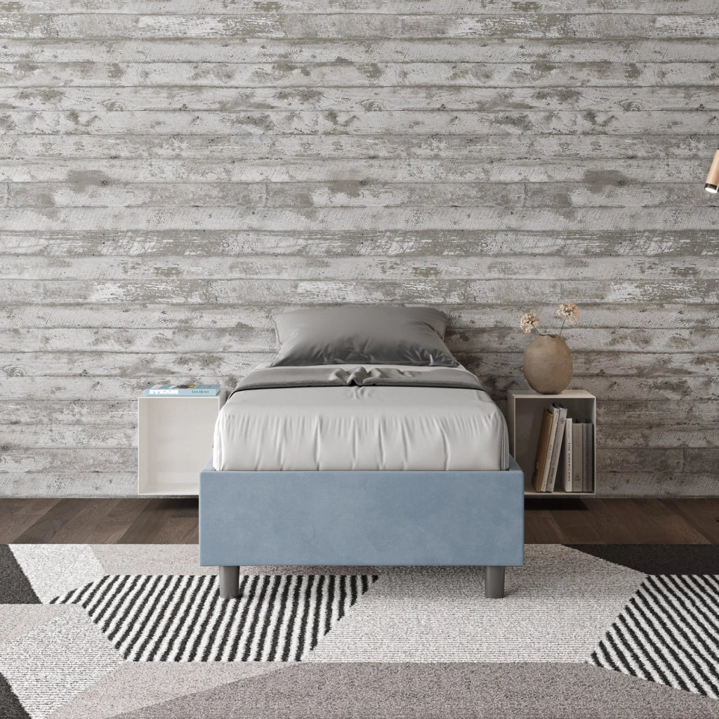 BS COM Letto singolo con rete imbottito 80x190 microfibra azzurro - Image 3