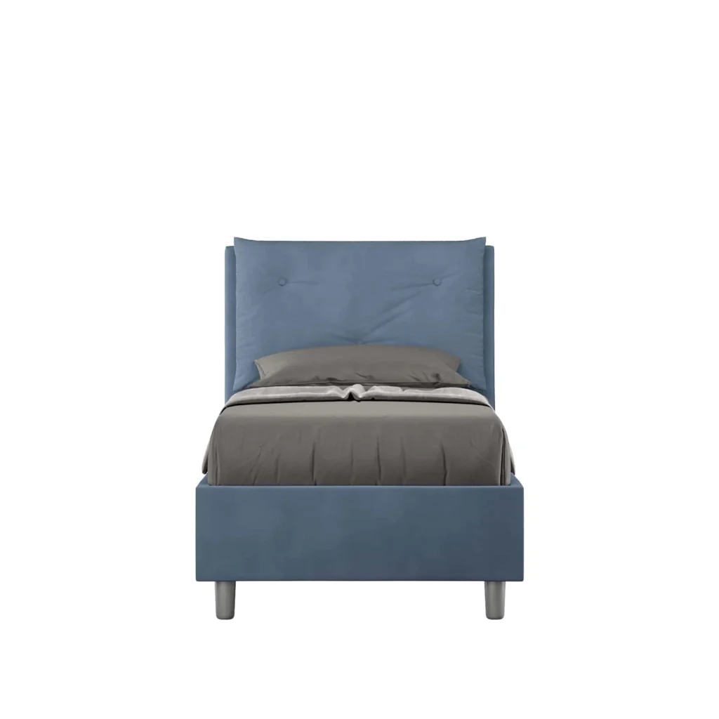BS COM Letto singolo con rete imbottito 80x190 microfibra blu