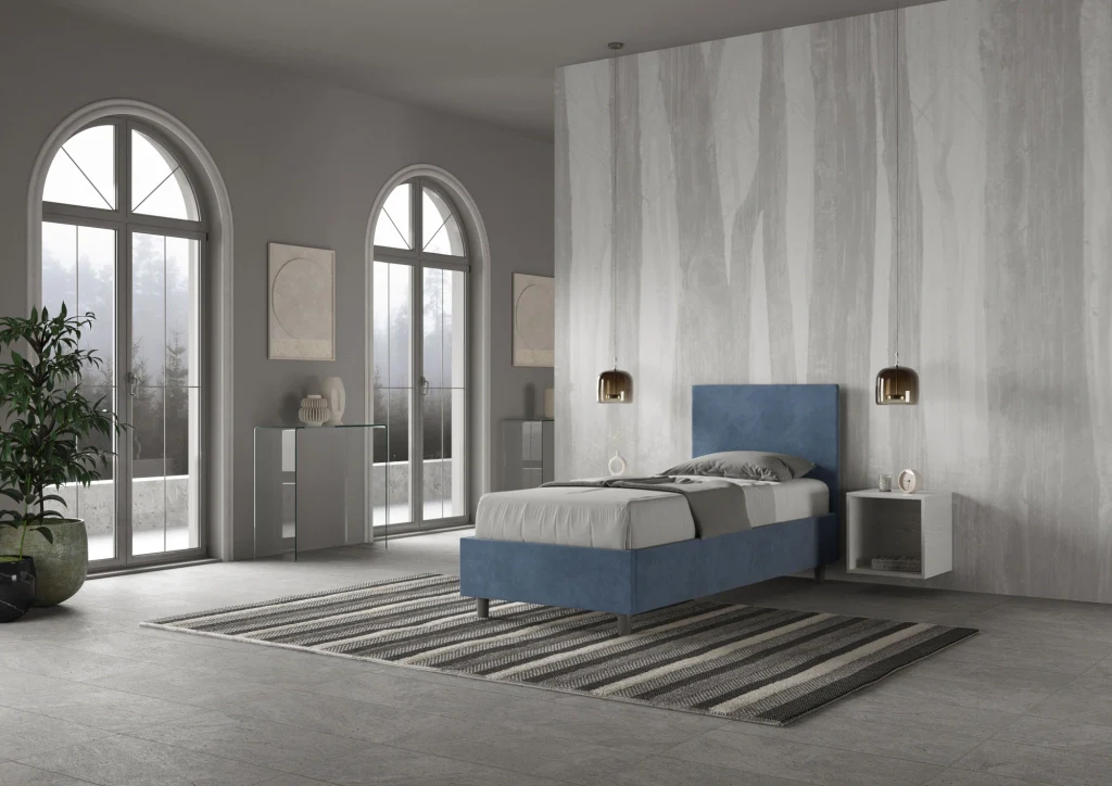 BS COM Letto singolo con rete imbottito 80x190 microfibra blu - Image 4