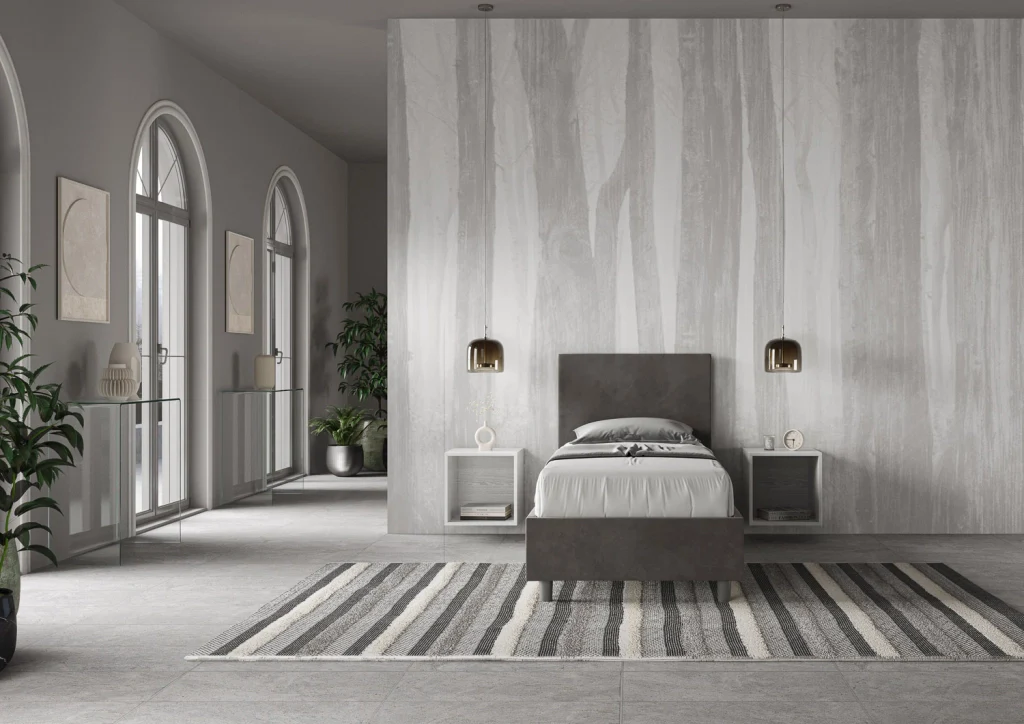 BS COM Letto singolo con rete imbottito 80x190 microfibra grigio - Image 2