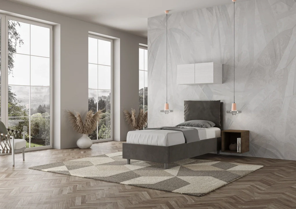 BS COM Letto singolo con rete imbottito 80x190 microfibra grigio - Image 2