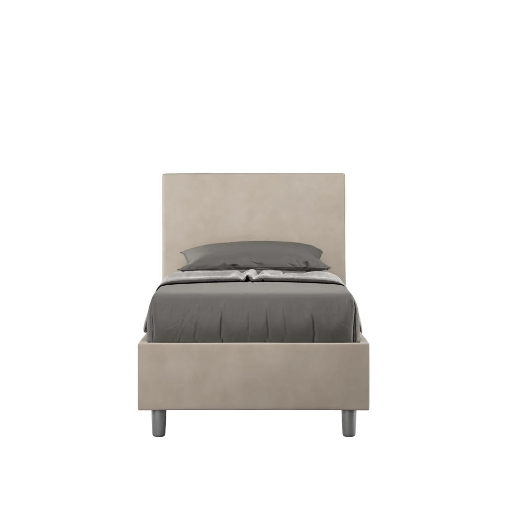 BS COM Letto singolo con rete imbottito 80x190 microfibra sabbia