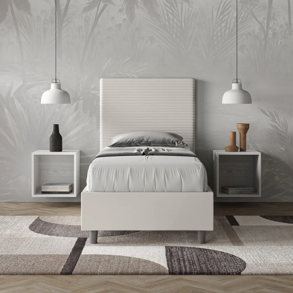 BS COM Letto singolo con rete imbottito 80x190 similpelle bianco - Image 3