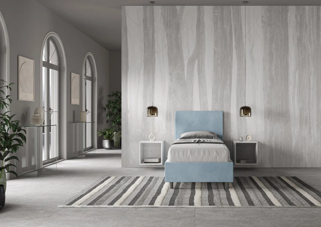 BS COM Letto singolo con rete imbottito 80x200 microfibra azzurro - Image 2