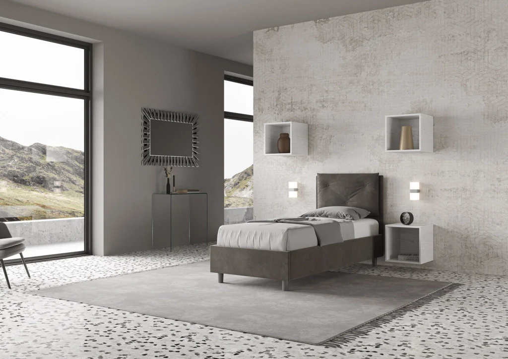 BS COM Letto singolo con rete imbottito 80x200 microfibra grigio - Image 4